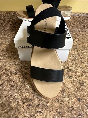 Anne Klein Black Slingback Espadrille Wedge Sandals 9.5 Akleto